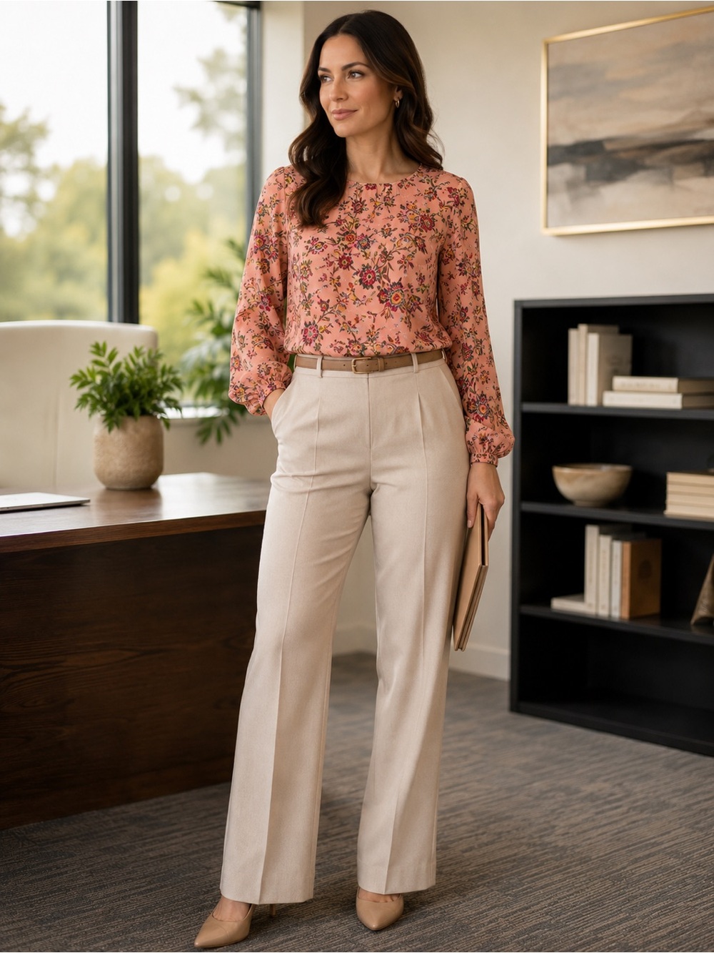 NWT LOFT Pink Burnout Floral Ballon Sleeve Blouse Top Women’s Medium Career